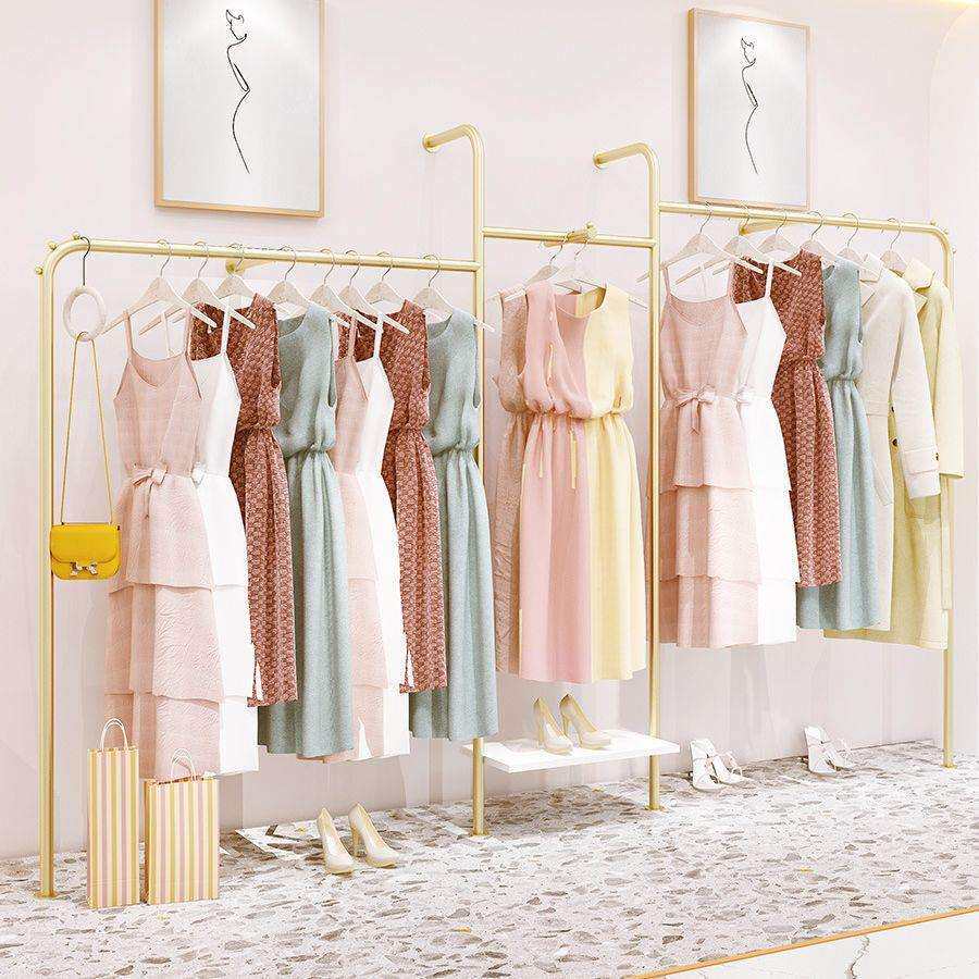 服装店衣架展示架金色正挂架女装专用货架陈列道具墙壁挂架挂衣杆
