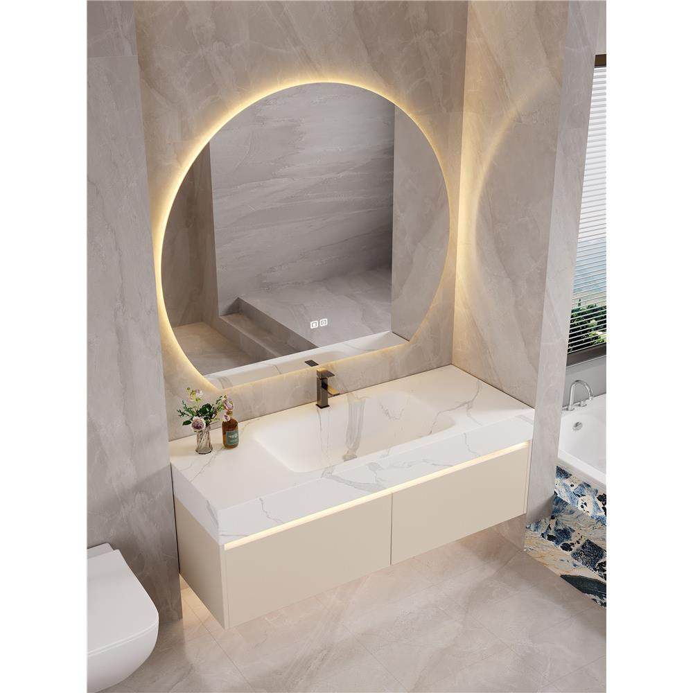 轻奢奶油风岩板热弯一体盆浴室柜组合卫生间洗漱台洗脸洗手盆实木,家装主材,浴室柜组合,淘宝优惠券,粉丝福利购,淘宝优惠卷