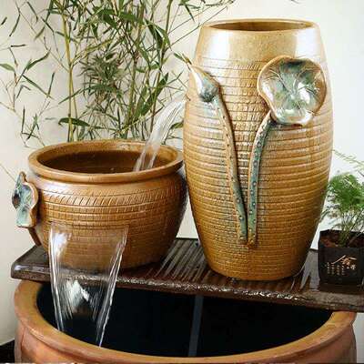 FNG流水件循环水古鱼法生态缸瓷瀑布造景全套陶陶罐生财摆养鱼过