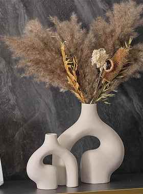 北欧陶瓷花瓶创意家居摆件白色素烧ins风高颜值高级感简约干花器