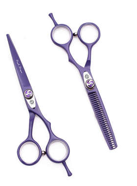 6寸紫色美发剪刀发廊理发剪刀火焰平剪牙剪5.5寸打薄套装刘海工具