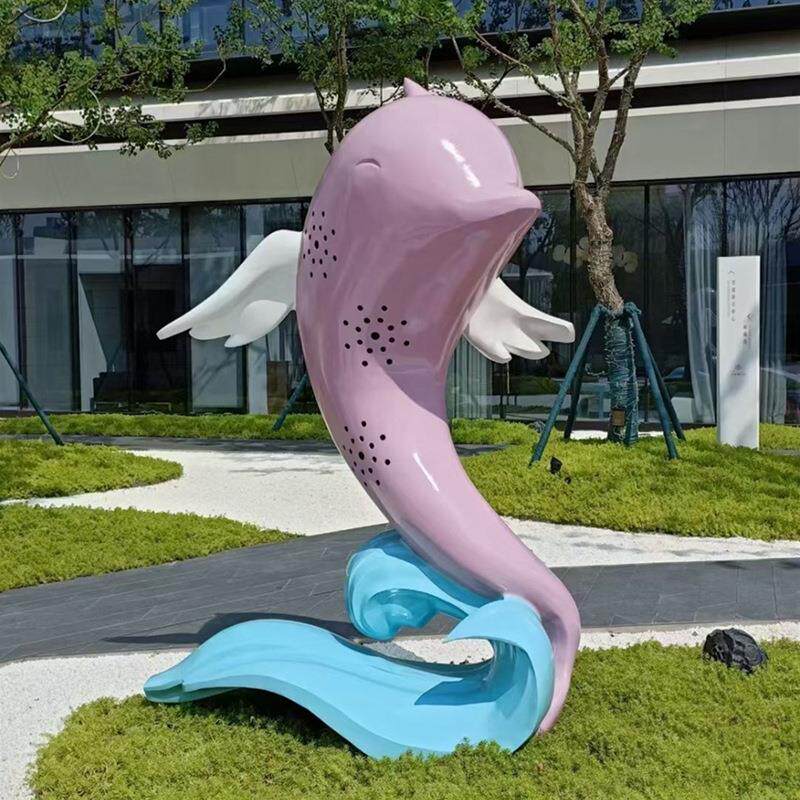 不锈钢海豚雕塑户外水景海洋馆摆件售楼处商场装饰镂空鲲鹏