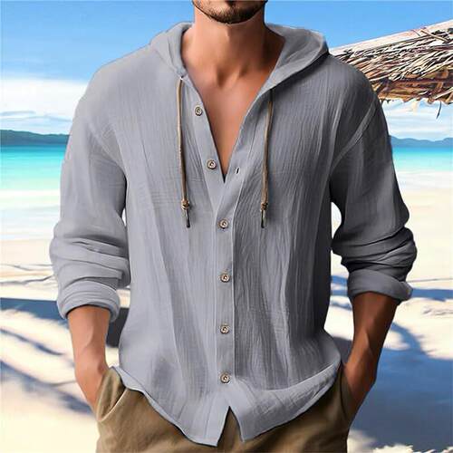 Shirt Casual Classic Linen Spring Mens Long Sleeve