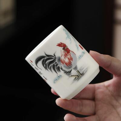 150ml金鸡大号茶杯家用办公室喝水杯子羊脂白瓷公鸡男士主人杯