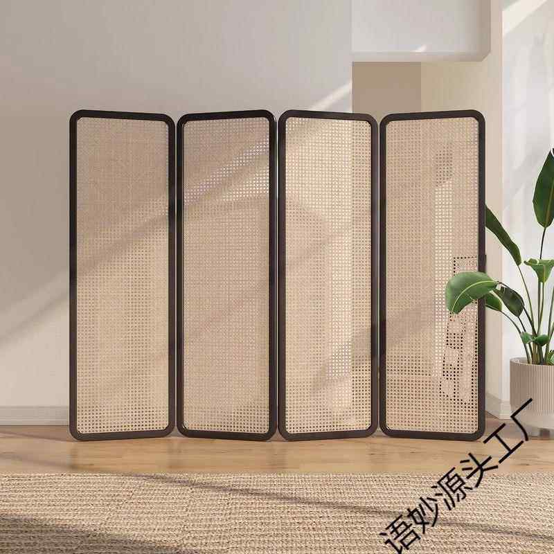 新中叠门式藤编屏风隔客断厅进遮挡办公室入SHF户遮挡折移动实木