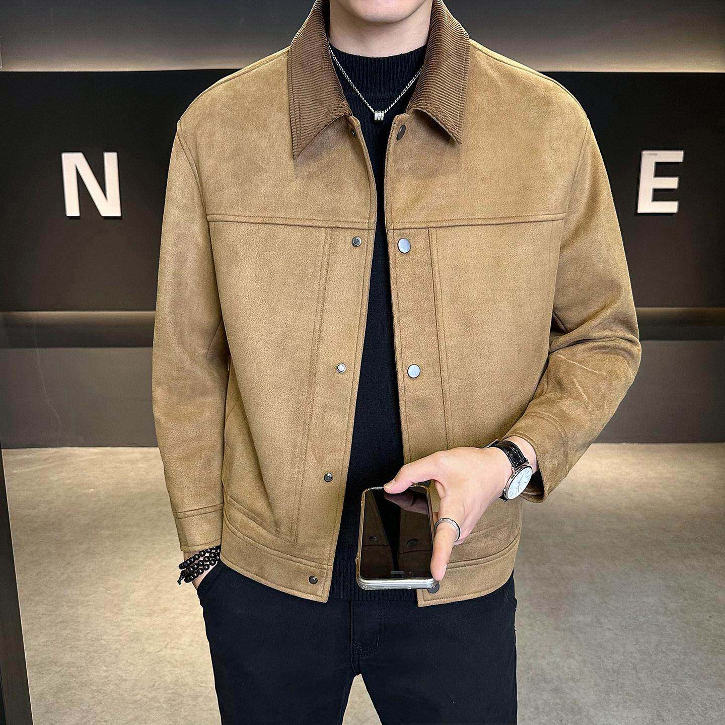 男士外套2026新款春秋冬季高端麂皮绒翻领加厚夹克高级感行政夹克