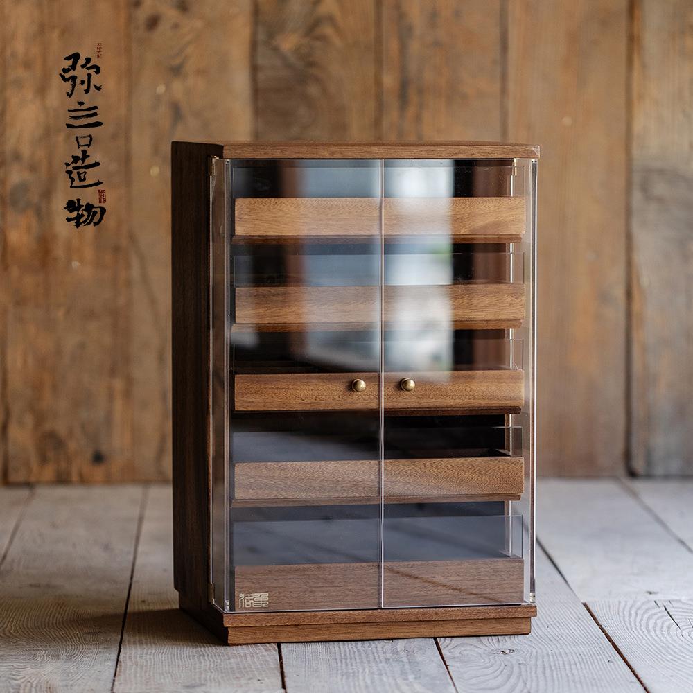 弥言新中式北美胡桃木茶具展示柜高档首饰收纳柜子实木玻璃收纳柜