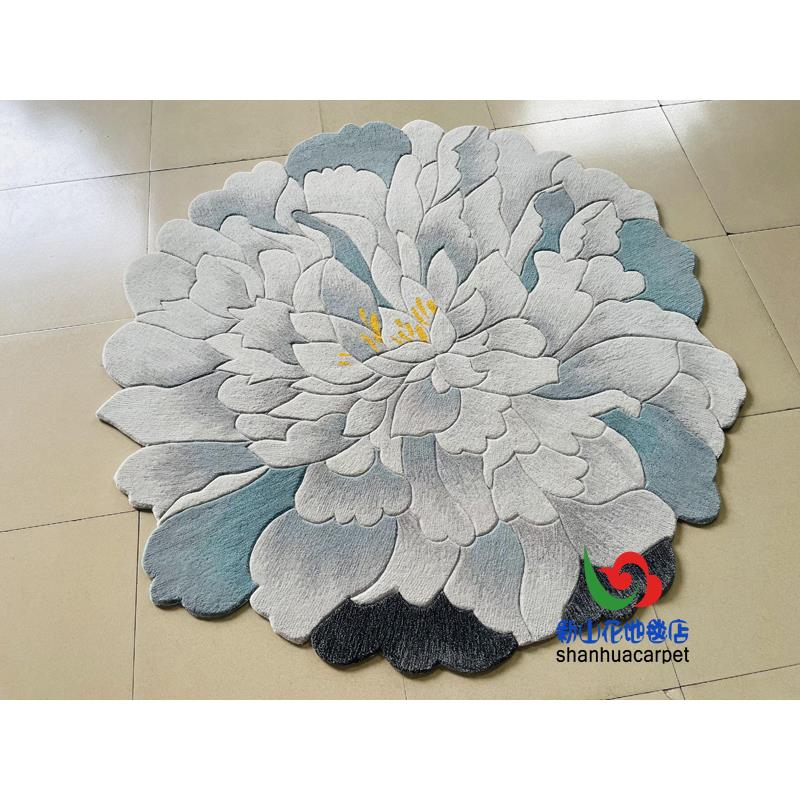 现代简约抽象中式牡丹花朵法式圆形客厅茶几沙发地毯餐厅卧室玄关