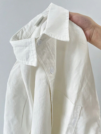 日本外贸原单~纯棉基础款，复古白色长袖衬衫，男女休闲情侣春秋衬衣
