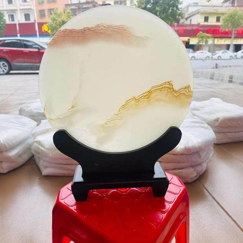 高端天然玉石平安扣山水摆件玉壁客厅玄关电视柜乔迁开业装饰礼品