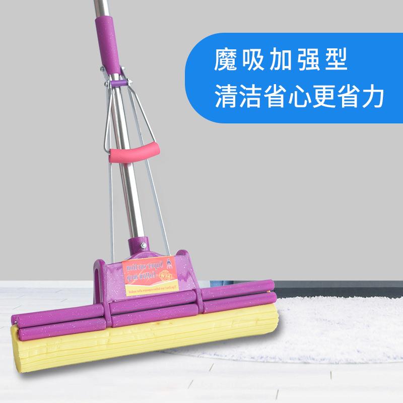 胶棉拖把27/38大号家用胶棉拖把头滚轮式不锈钢伸缩杆吸水地拖套