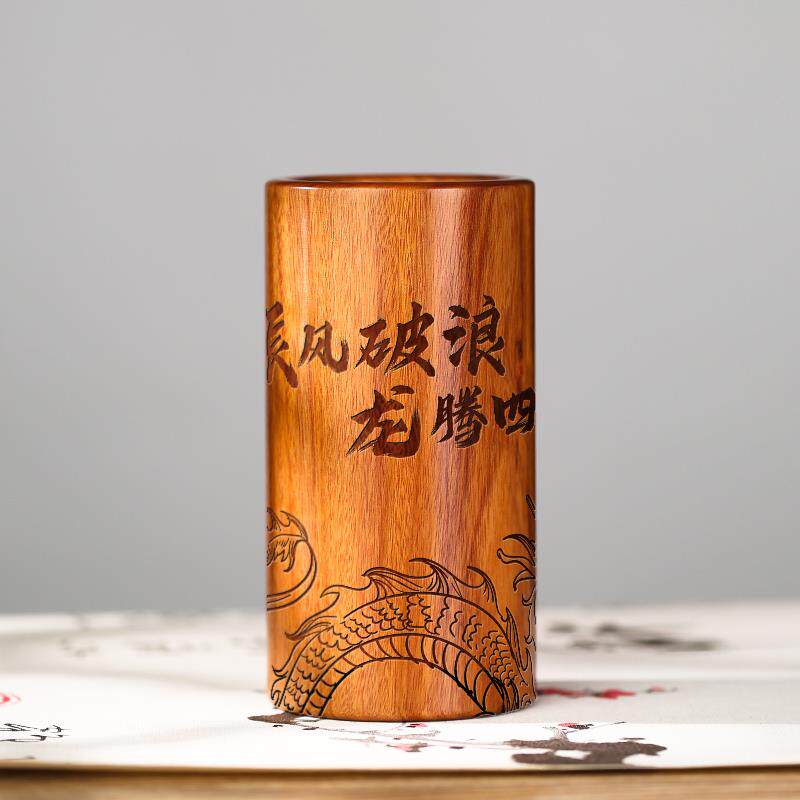 正品木制木笔毛筒教师节礼物定制刻字 中国风木质学生笔筒办公室
