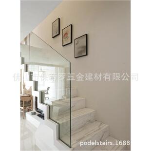 钢化玻璃扶手楼梯钢槽现代家用室内别墅栏杆超白实木阳台护栏
