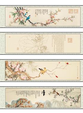 桃花鸟中国花鸟横幅卷轴画卧室客厅挂画壁画办公室书画定制礼品