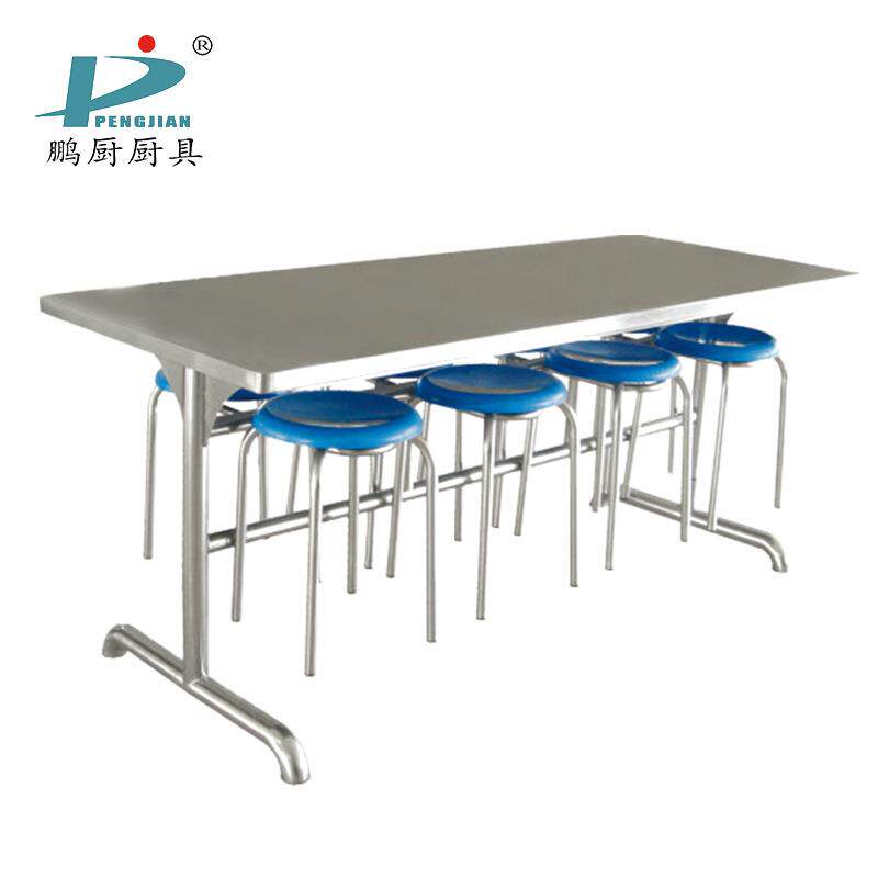 饭堂8餐人位连体不锈校餐桌椅食钢堂学员工快桌椅多位组合定897制