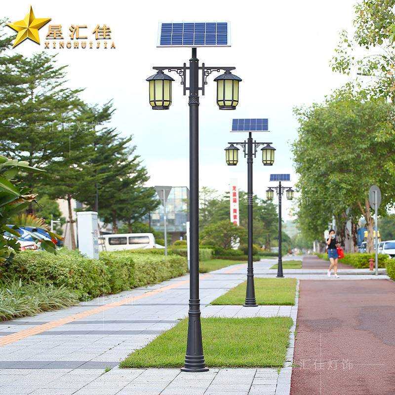 杆花太阳能路金灯笼庭灯园别墅小双头庭院3米中式区户外防水家用