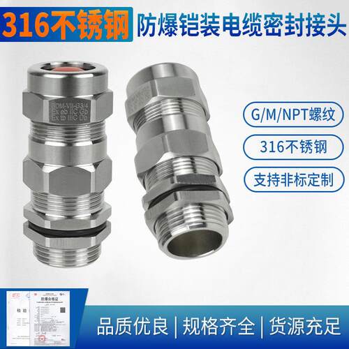 316不锈钢防爆铠装电缆密封接头双密封G1/2G3/4格兰头M20*1.5晨磊