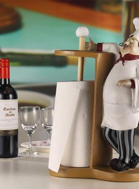 美式乡村创意树脂工艺品 桌面餐厅店面酒店吧厨师卷纸架树脂摆件