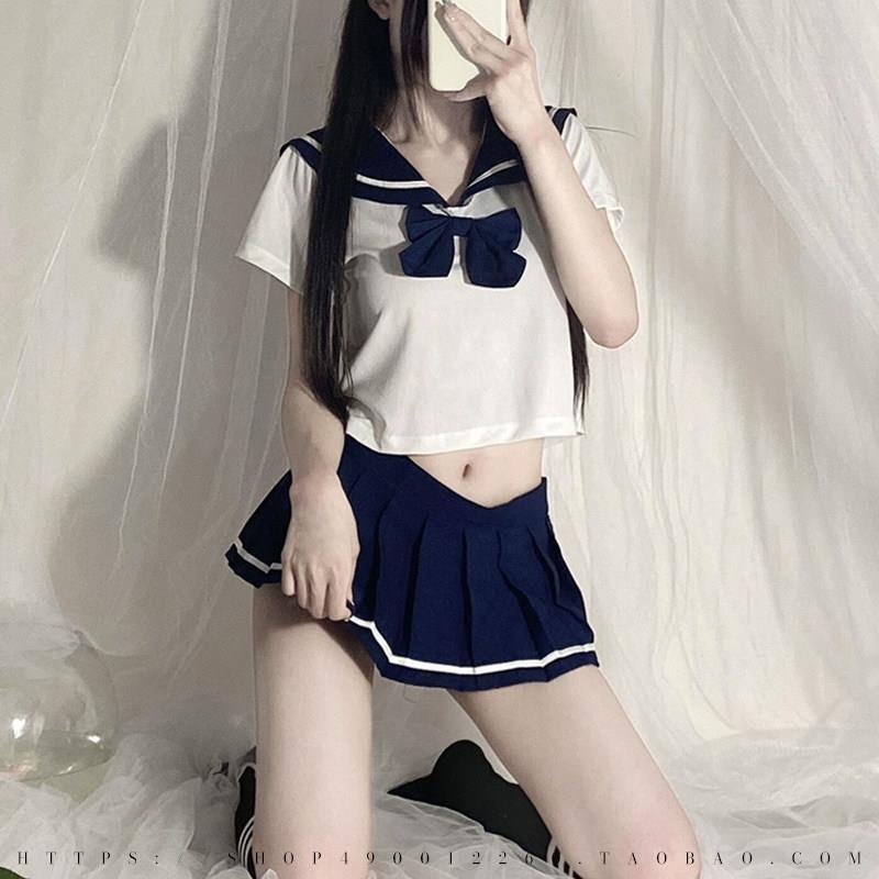 日系性感蝴蝶结COS学生装学院风JK超短睡裙校服甜美纯欲制服套装
