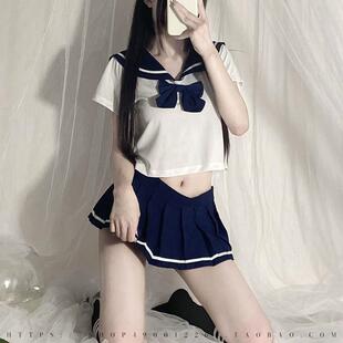 日系性感蝴蝶结COS学生装学院风JK超短睡裙校服甜美纯欲制服套装