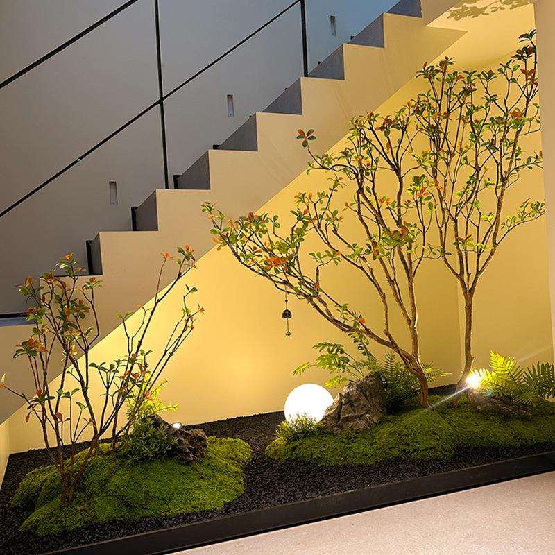 精品海岛春花仿真绿植室内装饰造景落地摆件仿生植物中式楼梯景观