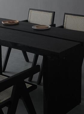 碳化实木大板桌简约黑色用餐桌设计师工作台民宿家用吃饭桌民宿风