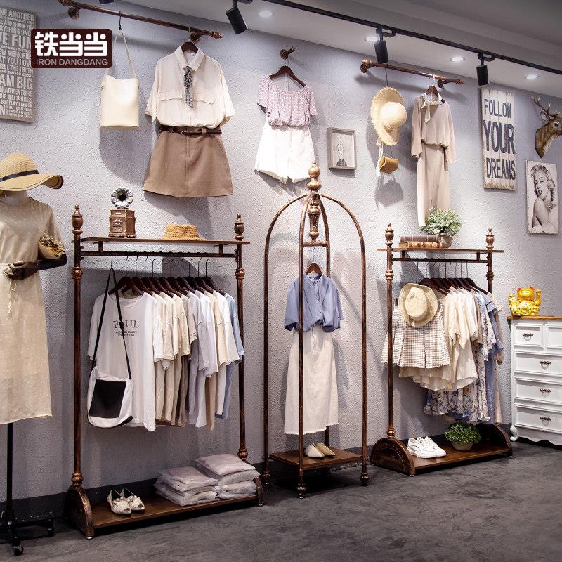 铁艺服装店衣架展示架落地式覆古女装店货架卖衣服架子侧挂装饰挂