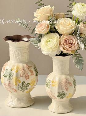 超好看新品田园风复古陶瓷花瓶客厅水培插花鲜花办公桌面装饰摆饰