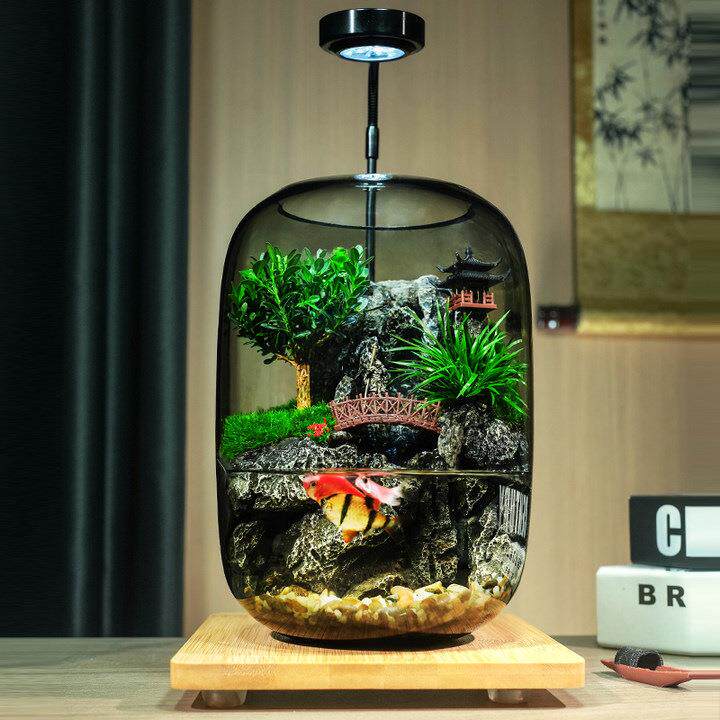 小桥流水养鱼缸微真植苔藓景观生态瓶办公物室成款品室内PCL送礼