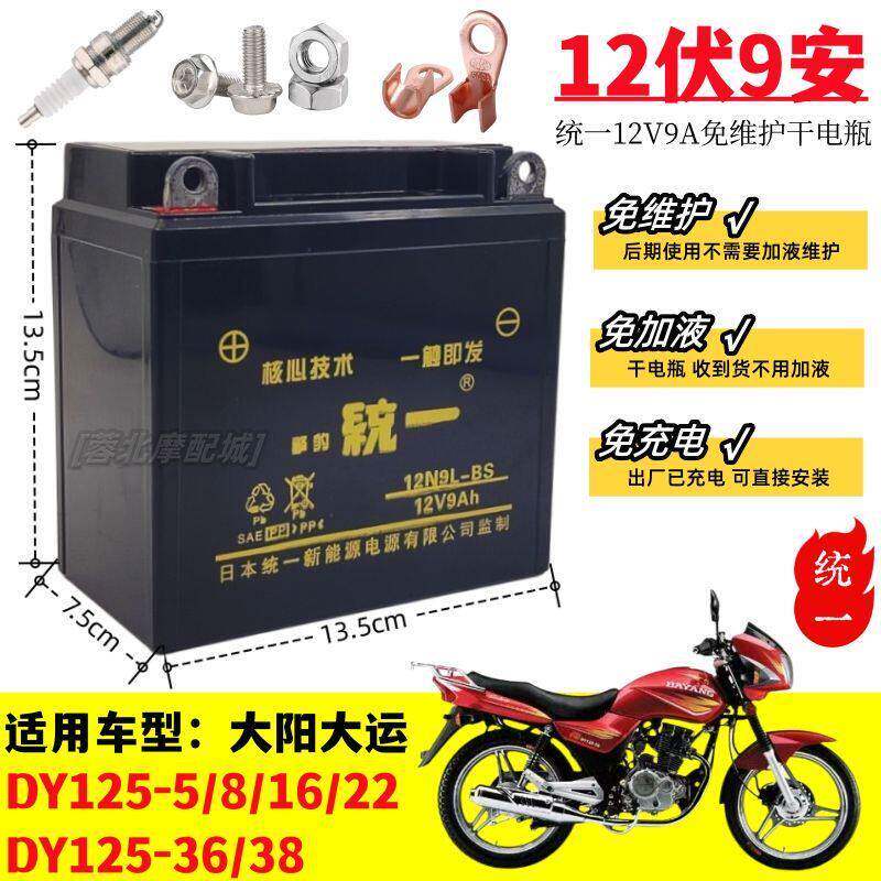大阳大运DY125-5/8/16/22/36免维护蓄电池12V9A统一干电瓶