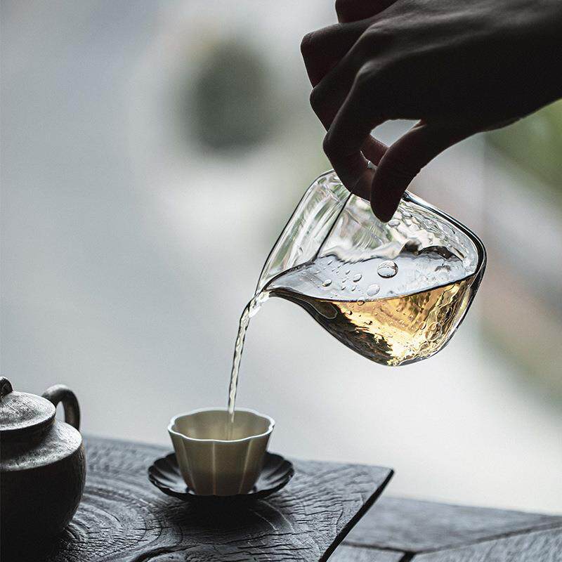 饴山琉璃公道杯手工创意气泡玻璃公杯四方茶海家用分茶器茶道配件
