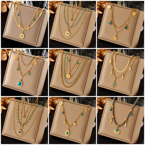 316L Stainless Steel Green Stone Crystal Necklace For Women