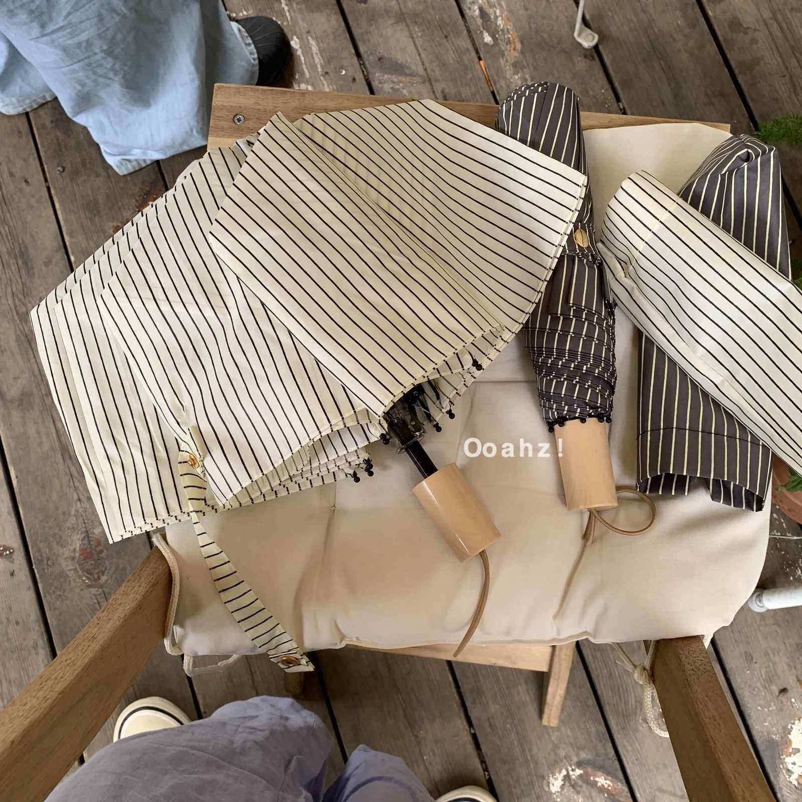 禅茶听雨~清新条纹奶油米杏雨伞 拍照超出片的中性男女情侣长柄伞