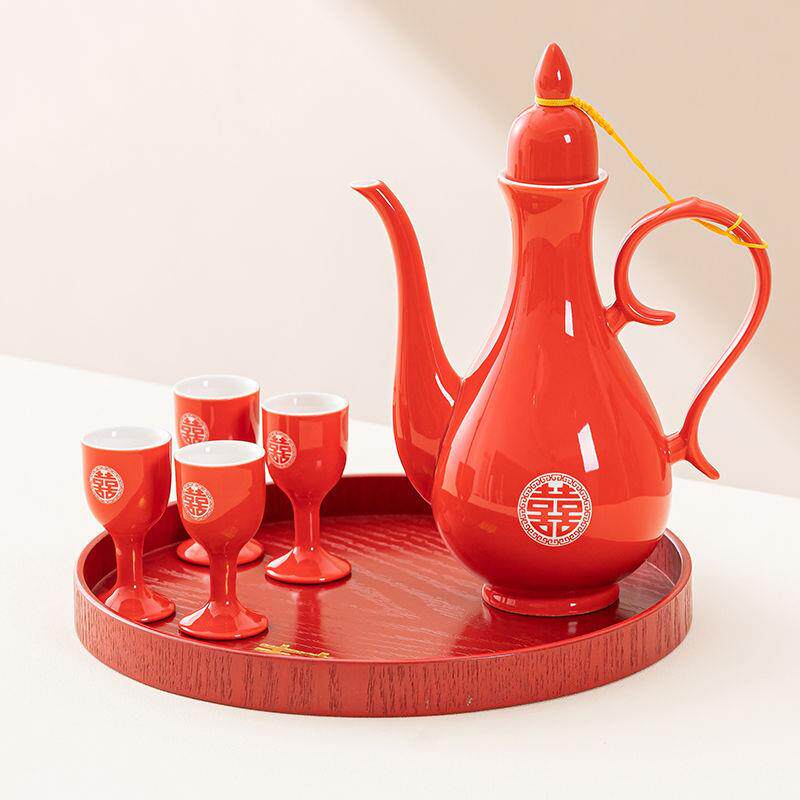 结婚陶瓷酒具套装中式婚礼敬酒杯喜庆仿古酒壶婚宴新人交杯酒对杯