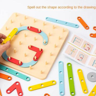 Children Wooden Geoboard Toys Nail Board Geometric Column Se