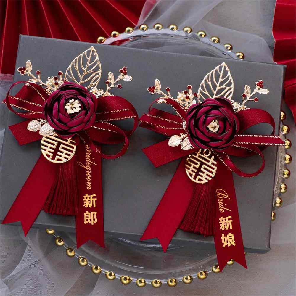 【国风婚礼胸花】中式父母新郎新娘秀禾敬酒服礼服不留痕磁吸襟花