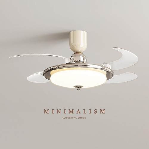 风扇灯扇现代新简约风款隐形电扇一体灯奶油护451眼卧室餐厅灯吊