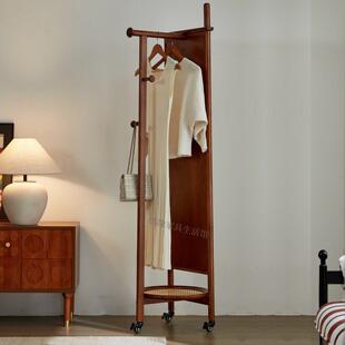 实木全身镜衣帽架一体家用卧室穿衣镜挂衣架客厅旋转落地镜试衣镜