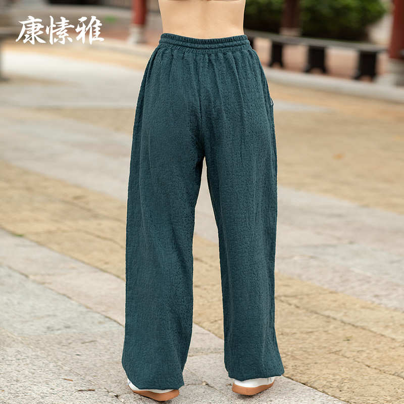 雅脚腿裤运动太极宽松跑步愫康瑜伽束加厚阔宽松女裤棉麻男裤秋冬