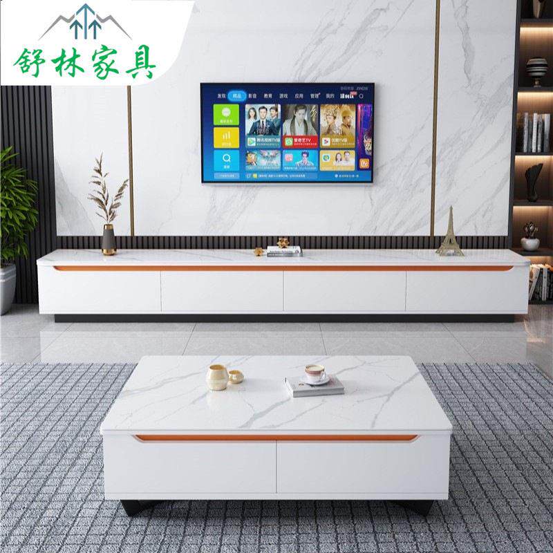 伸缩亮光岩板茶几电视柜组合现简约意式轻奢墙柜客厅小户型地柜