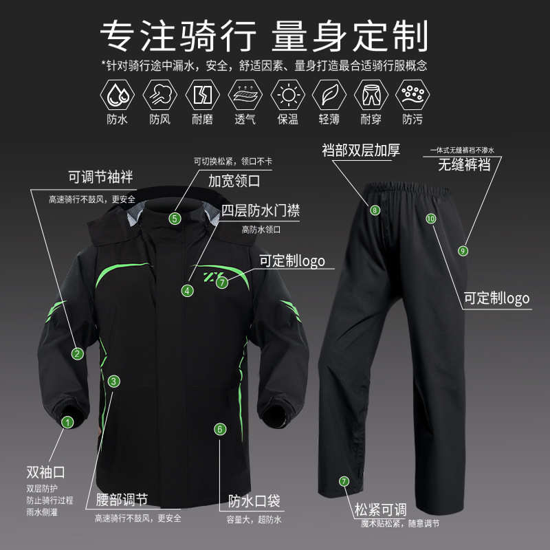 骑行雨衣男套装防暴雨全身分体式摩托车加大双层透气电车加厚外卖