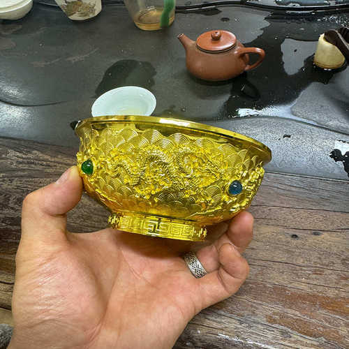 龙年珐琅商务礼品彩金龙镶宝石金碗镀金礼品摆件金碗金属工艺品