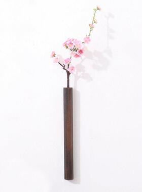 烧桐木实木壁挂花插 日式创意水培插花器 客厅艺术干花摆件花瓶