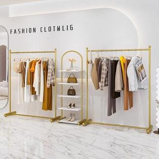 服装店挂衣架金色落地式专用衣服陈列架组合女装店货架侧挂展示架