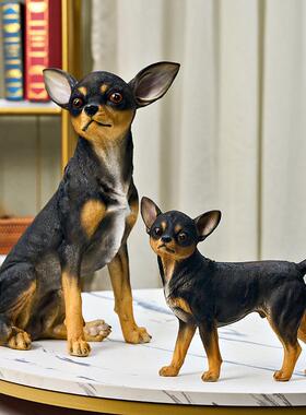 跨境创意礼品家居客厅电视柜装饰品仿真吉娃娃摆件动物小鹿犬模型