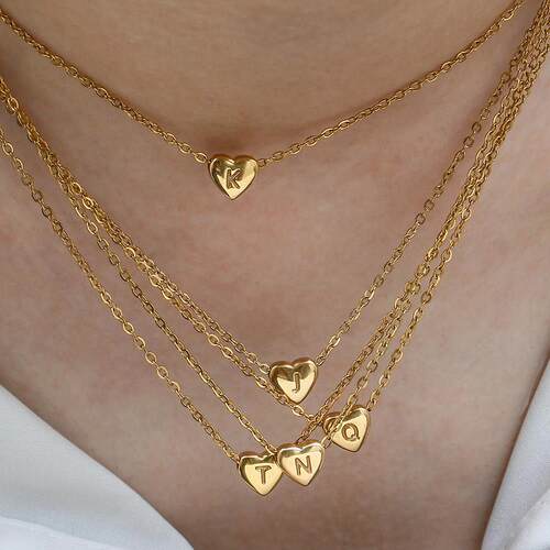 Ladies Minimalist Small Love Initial Necklace Jewelry Stainl