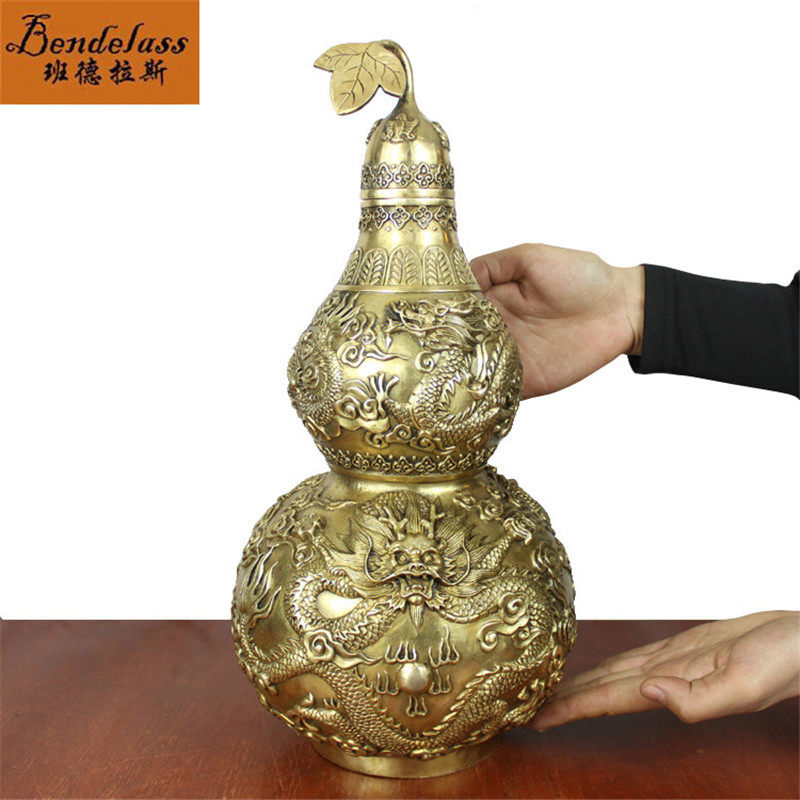 班德拉斯 纯铜葫芦摆件龙纹葫芦风水铜摆件客厅家居饰品商务礼品