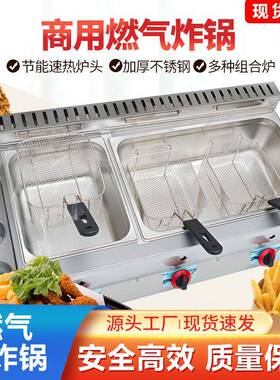 燃气油炸锅带料盒炸薯条机炸鸡炉双缸煤气油炸机摆摊便携摆摊