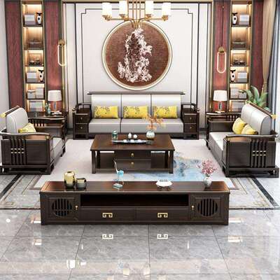 新别中式实木沙发冬API夏两用软靠免布艺沙发户茶几组合墅洗大型