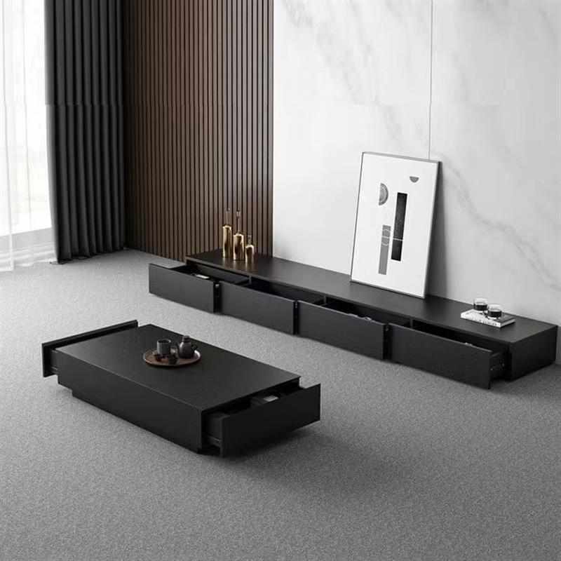 超长黑色落地电视柜茶几组合现代简约客厅家用岩板地柜轻奢高级感